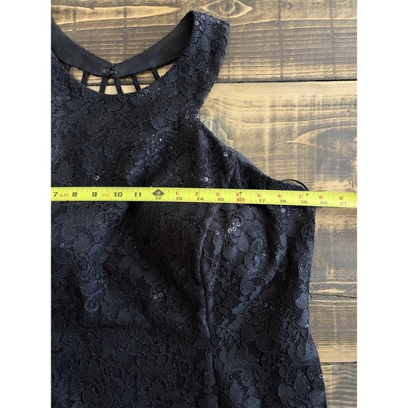 Morgan & Co Black Sequin Lace Halter Maxi Gown Strappy Back Womens 16W - Picture 11 of 12